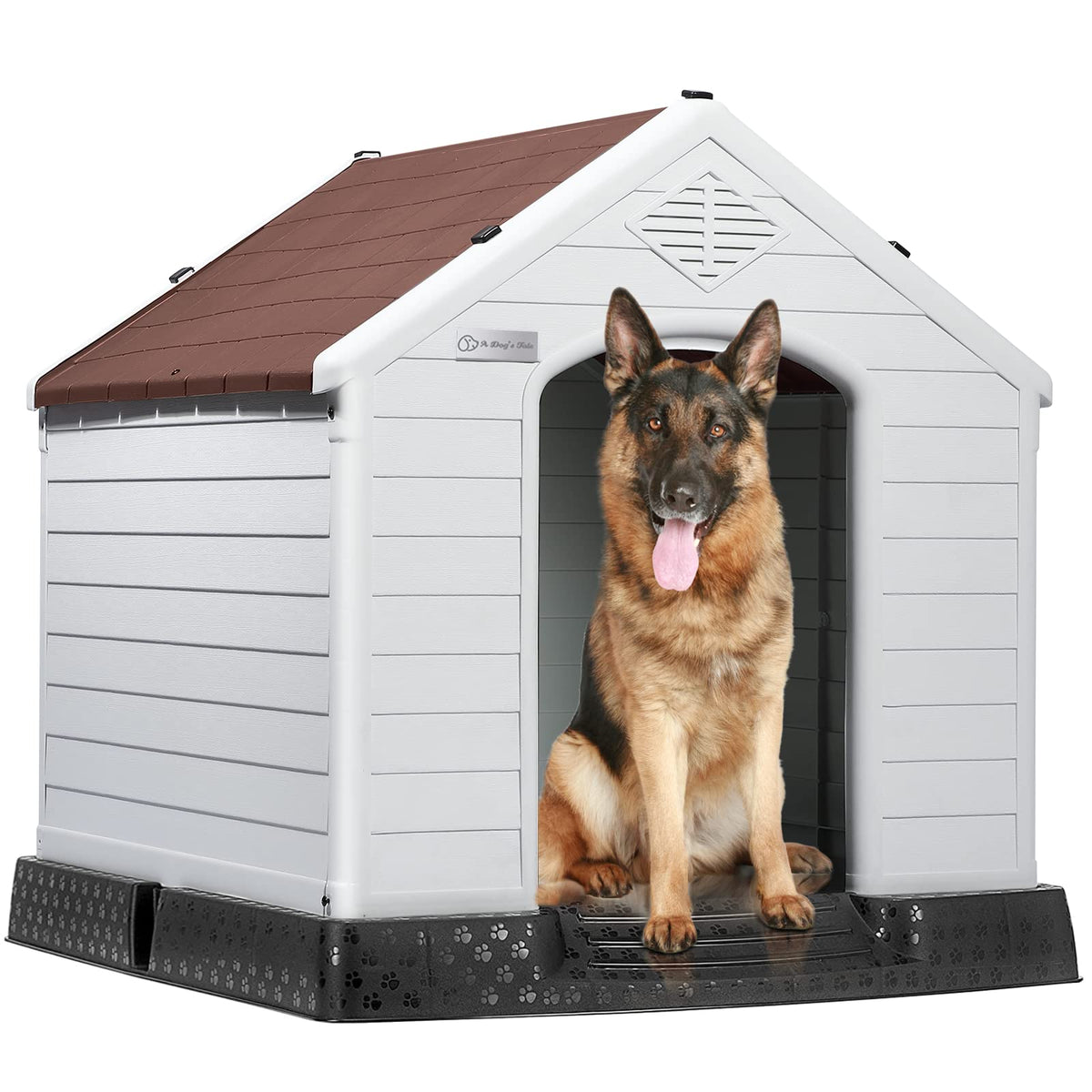 LEMBERI Large Dog House, Indoor/Outdoor, Gray 38.8" L x 35" W x 37.4" H