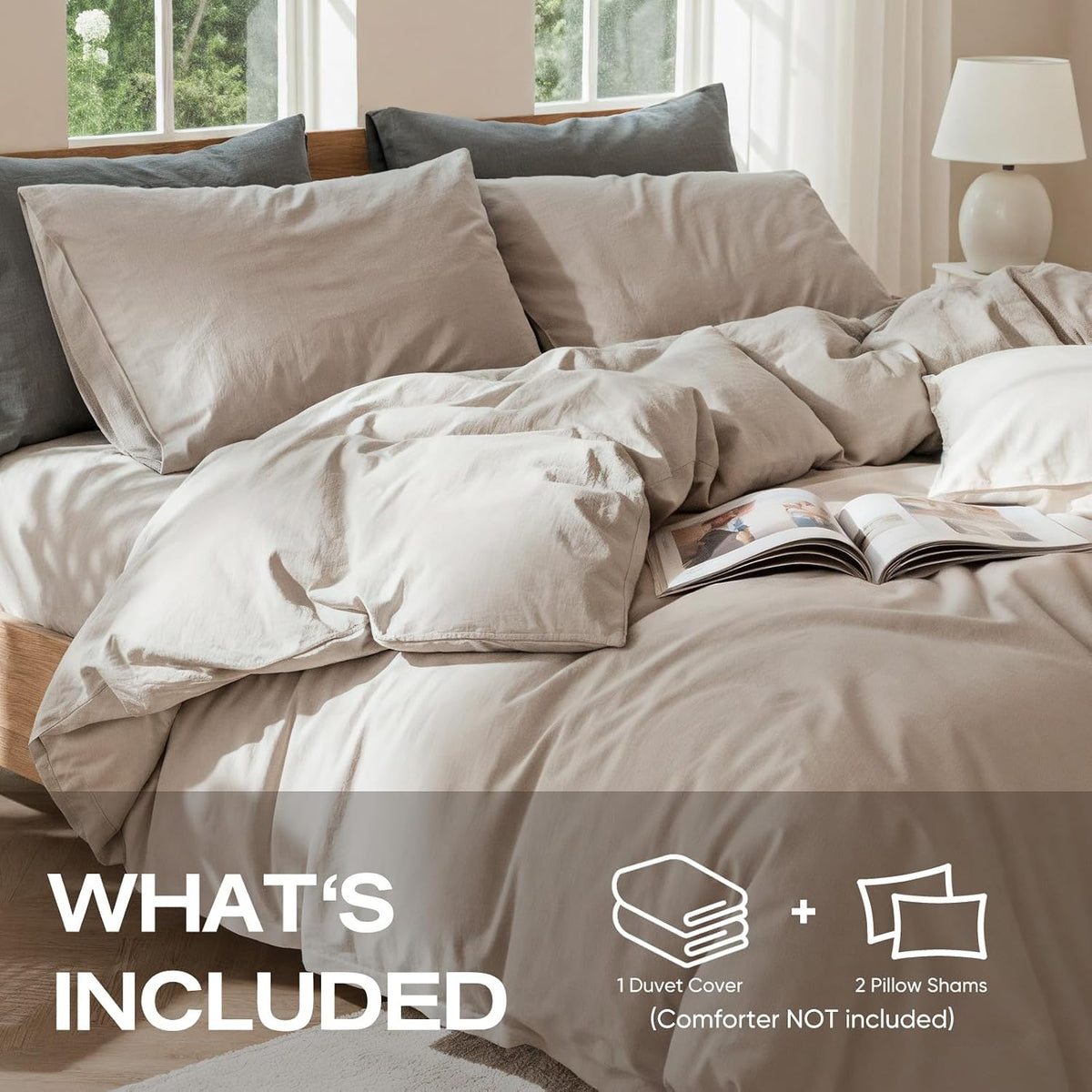 100% Linen Duvet Cover, Soft 3pcs Bedding Set with Zipper Closure, Natural Texture, Breathable for Hot Sleeper,Comforter Not Included(Flax Linen,Queen(90 * 90))