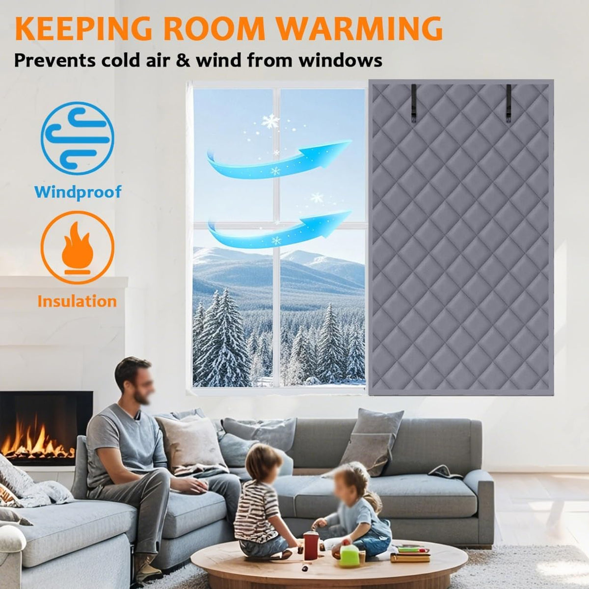 Winter Window Insulation Kit, 20" 28" 36" 48" 79" Cotton Insulated Curtains for Winter Window Insulation Cover, Thermal Window Cover for Winterizing Bedroom Attic RV Garage(Gray,63x114in/160x290cm)