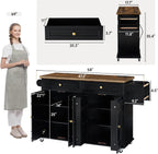 ONBRILL 58" Kitchen Island with Power Outlet, Rolling Kitchen Cart, Black