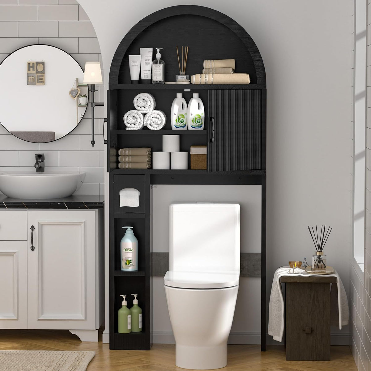 Spurgehom Over Toilet Storage Cabinet, Bathroom Arch Organizer, Black