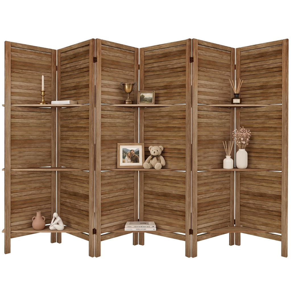 TEAKMAMA Room Divider, Room Divider with Shelves, 4 Panel,Distressed White