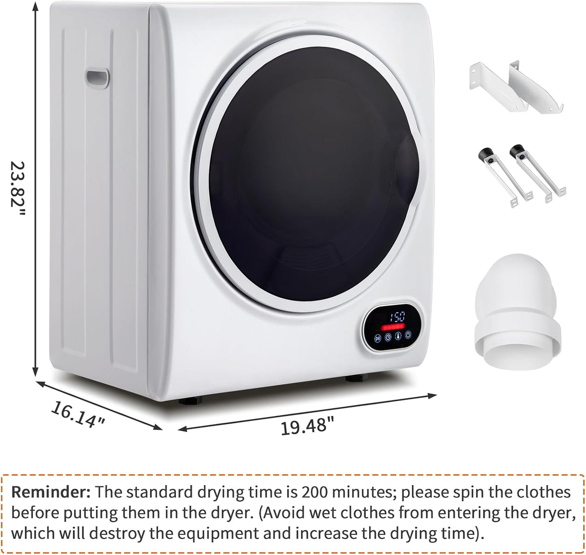 Winado Portable Clothes Dryer, 1.5 Cu.ft. Mini Laundry Dryer, 5.5LBS Compact Electric Dryer w/LED Display, Stainless Steel Tub, Wall Mounting Kits, for Apartments Dorms RVs, 120V 850W