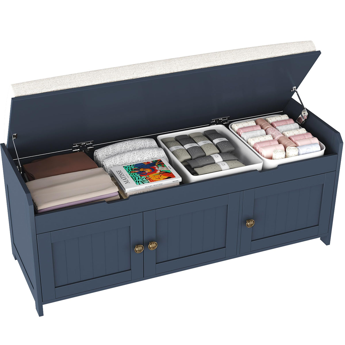 HOMEFORT 54.4" Shoe Bench with Lift Top Storage, Entryway Bench with Cushioned Seat, Wooden End of Bed Bench, Shoe Cabinet Bench with Hidden Storage Space, for Bedroom, Hallway,White