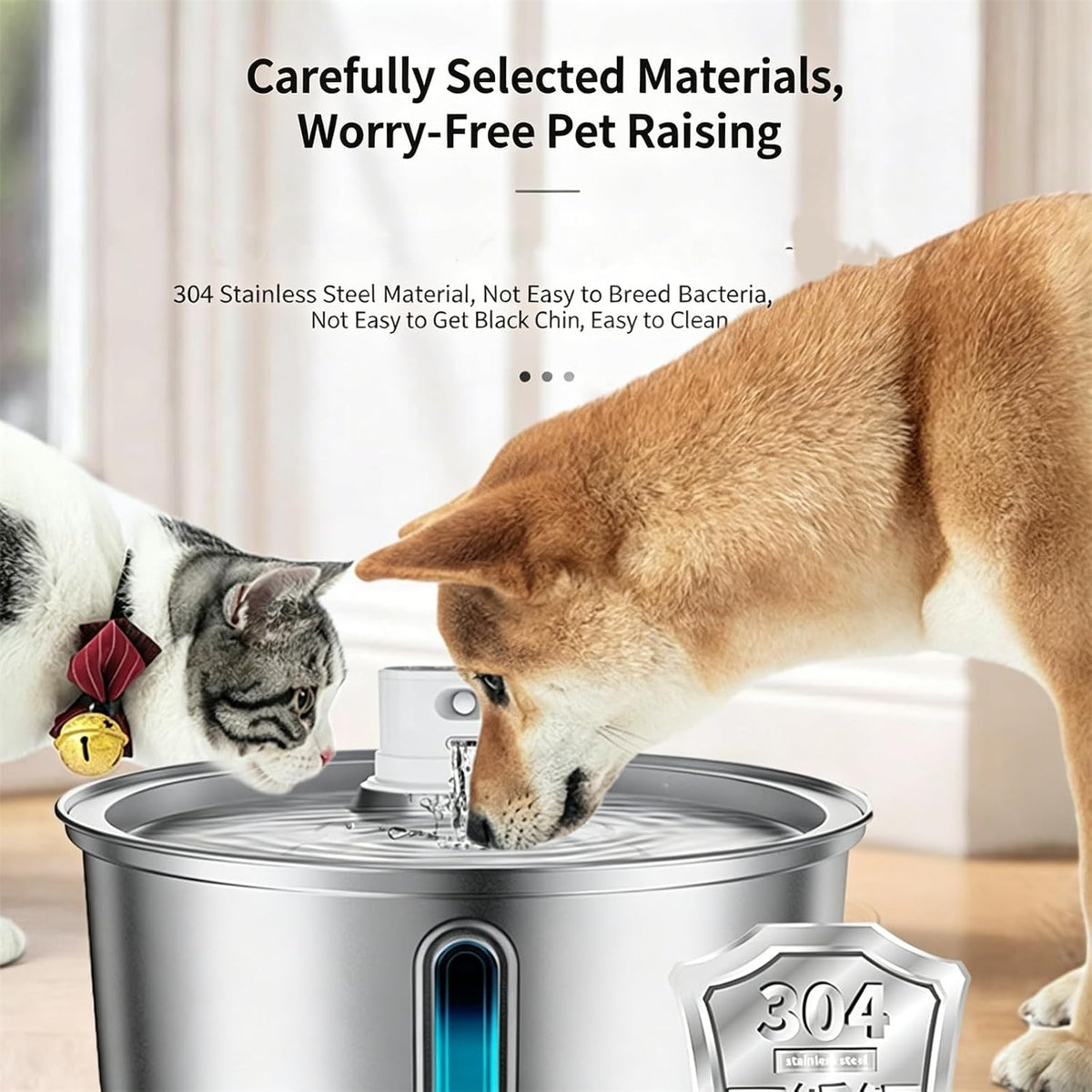 Selene Dog Water Fountain, Pet Water Fountain Stainless Steel, Large-Capacity Smart Cat Water Fountain with Sensor
