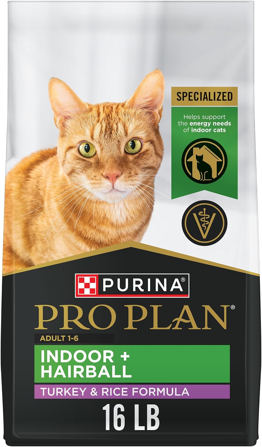 Purina Pro Plan Hairball Management Indoor Dry Cat Food, Turkey, 16 lb Bag