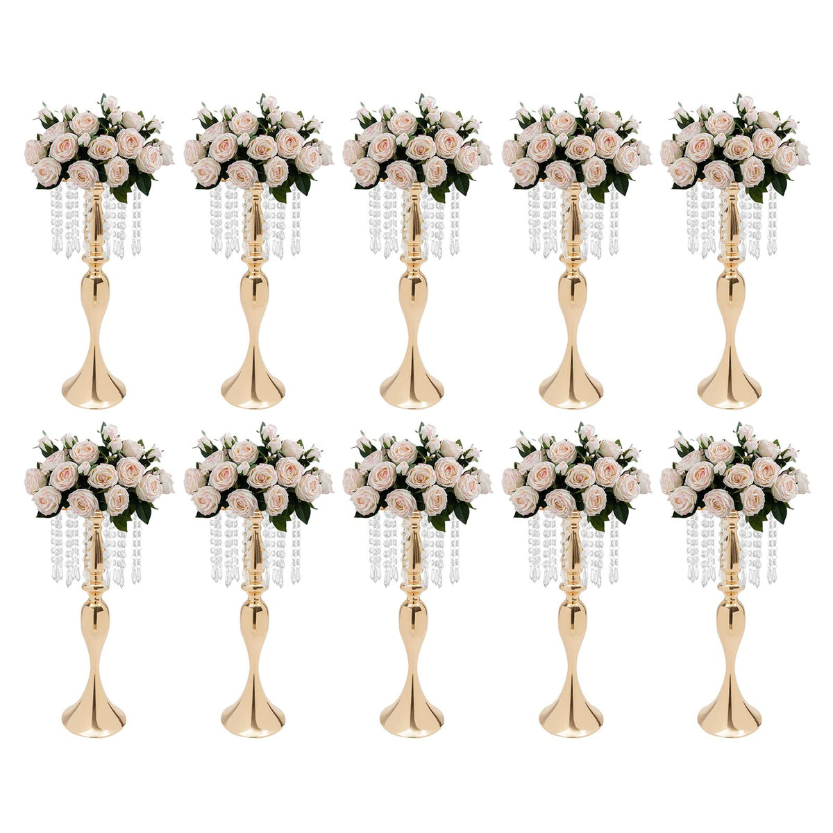 Wedding Centerpieces Silver Vases,10PCS Metal Flower Candle Holder with Sparkling Crystal Beads,Crystal Flower Vase Metal Flowers Stand for Party Tables Decorations (10PCS-Sliver-3)