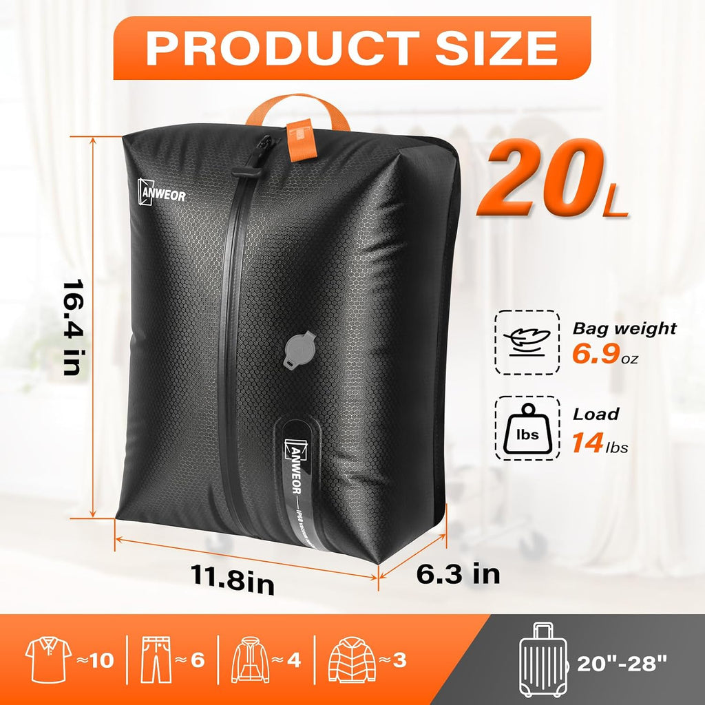 3 Pack with Vacuum Bag Travel for Suitcase, 20L Overpack Vacuum Bags w/Pump
