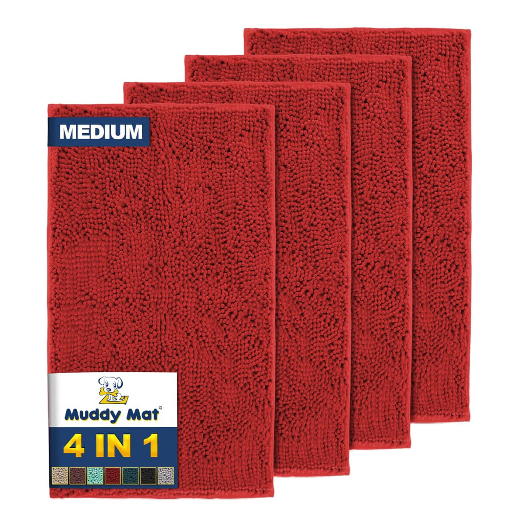 Muddy Mat® 4-Piece Grey Medium 30"X19" AS-SEEN-ON-TV Highly Absorbent Microfiber Door Mat, Bath Mat and Pet Rug, Non Slip Thick Washable, Soft Chenille for Kitchen Bathroom Bedroom Indoor and Outdoor