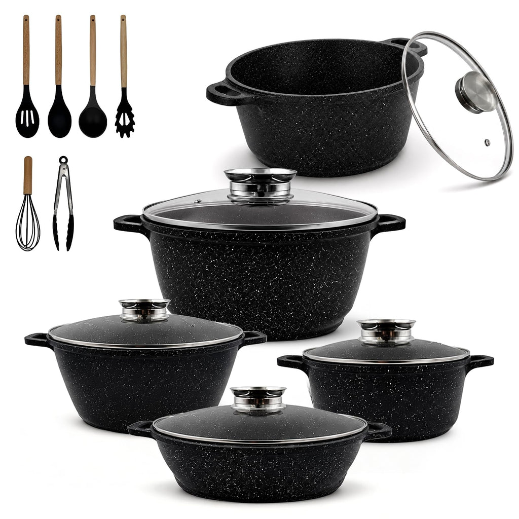 27piece Kitchen Pots And Pans Set Ceramic Home Nonstick Cookware Sets,a Heat-Resistant Glass Lid And Handles,Silicone Kitchenware Included|For Induction Cooktops Dishwasher Safe（Beige Sleek Style）