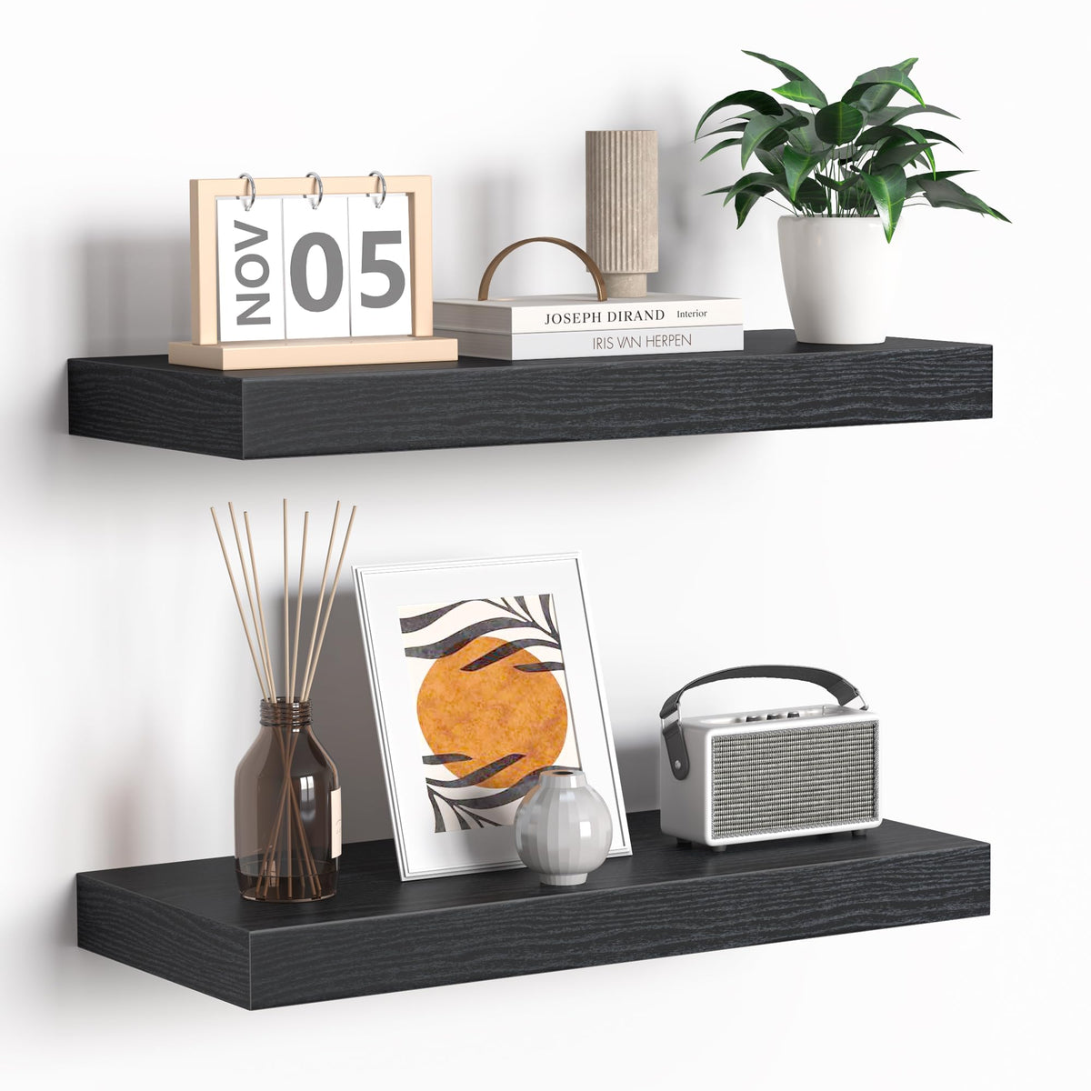 Fun Memories Floating Shelves - 2 Pack 12 Inch Rustic Wooden Wall Shelves - Extra Deeper & Thicker Wall Mounted Storage Shelf for Living Room, Kitchen, Farmhouse - 36" W x 12" D x 1.8" H - Brown