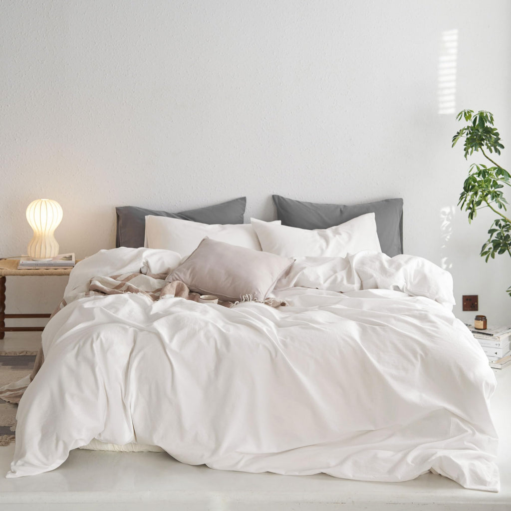 MooMee Upgraded Softer Duvet Cover Set 100% Washed Cotton Twill King