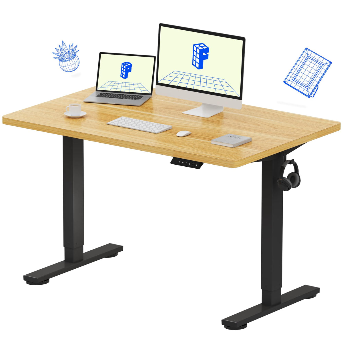 FLEXISPOT EN1 One-Piece Standing Desk, Electric Adjustable with 4 Memory Presets, 176 LBS Capacity, Stable & Quiet, Seamless Desktop for Home Office & Dual Monitors, 48"x24" Maple(White Frame)