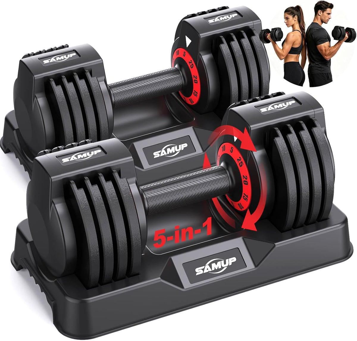 Adjustable Dumbbell Set of 2, 50LBS/100LBS Weights Dumbbell Set with Storage Box, 25lbs/50lbs Pair Adjustable Weights with Anti-slip Silicone Grip, 5-in-1/10-in-1 Quick-Lock Hand Weight Set For Home Gym Suit both Men and Women