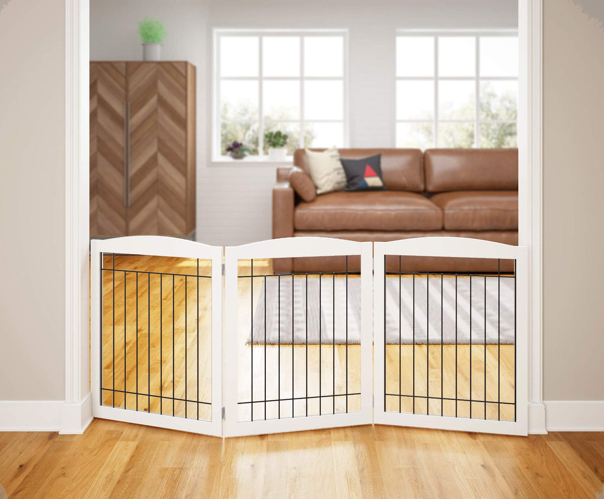 PAWLAND Dog Gate Indoor with Door, Freestanding, Foldable, 144" Wide, 30" H