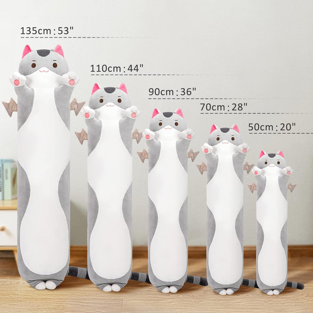 Mewaii 2 Pcs Long Cat Plush, 53 Inch Cat Stuffed Animals Plush Pillow + 53 Inch Black Cat Plush Pillow