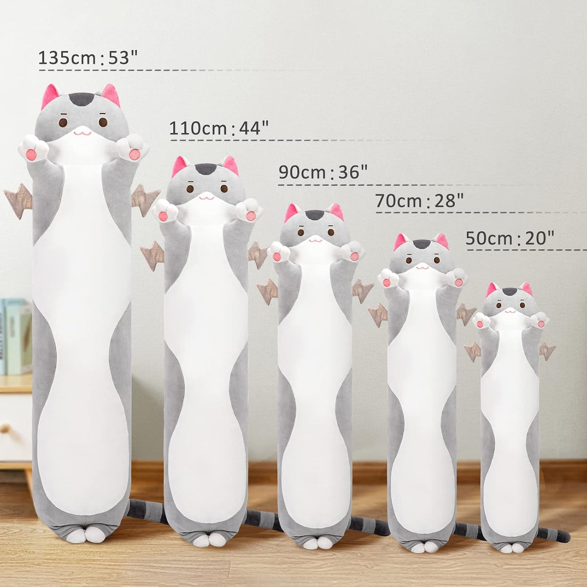 Mewaii 2 Pcs Long Cat Plush, 53 Inch Cat Stuffed Animals Plush Pillow + 53 Inch Black Cat Plush Pillow