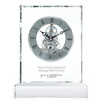Custom Engraved Clock Trophy - Executive Crystal - Rectangular Shaped on a Rectangular Base - Gold Inset - Add Your Logo
