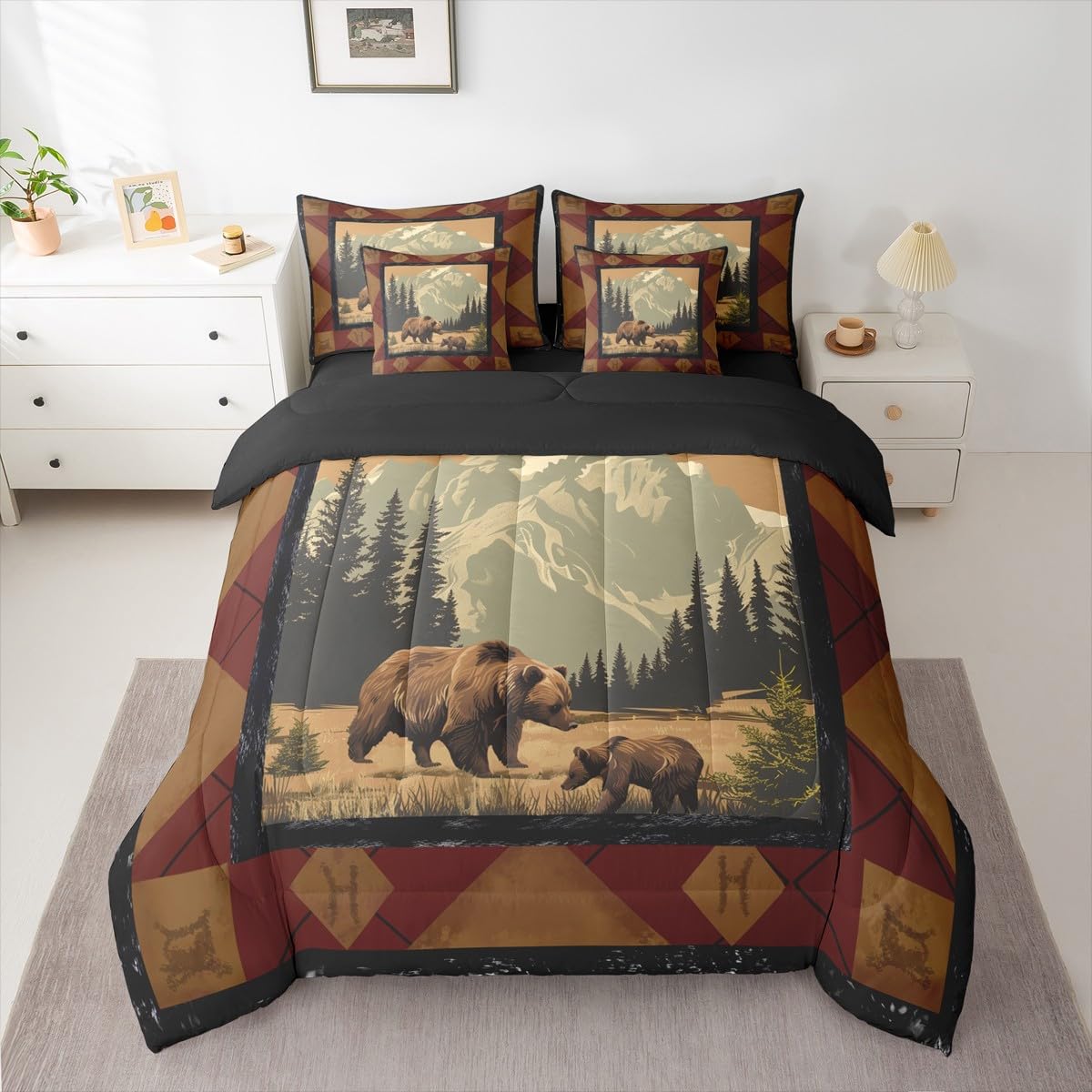 Feelyou Deer Comforter Set with Sheets King Size 7 piece Kids Rustic Deer Hunting Bedding Set Cabin Lodge Deer Bed in a Bag Farmhouse Nature Wildlife Antlers Brown Bed Set
