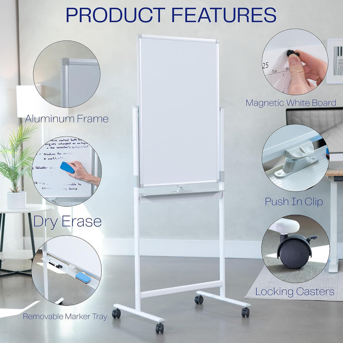 VIVO White Mobile 24 x 36 inch Double Sided Whiteboard, CART-WB24A