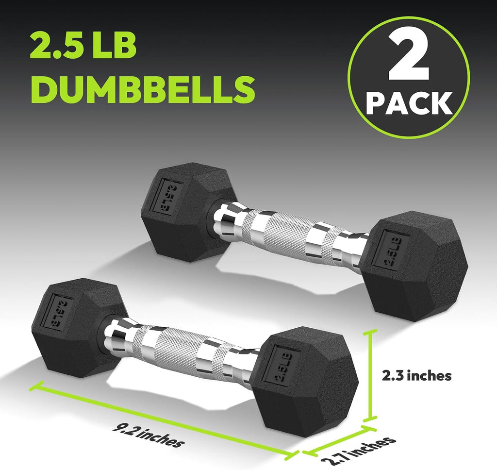 HANDBODE Hex Dumbbell Set of 2, Rubber Encased Fixed Dumbbells, 2.5-65 lb