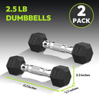 HANDBODE Hex Dumbbell Set of 2, Rubber Encased Fixed Dumbbells, 2.5-65 lb