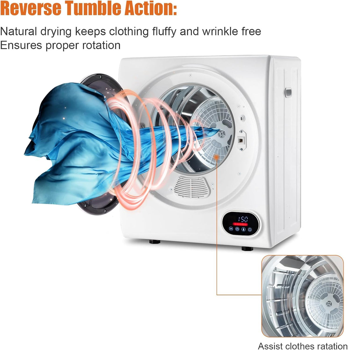 Winado Portable Clothes Dryer, 1.5 Cu.ft. Mini Laundry Dryer, 5.5LBS Compact Electric Dryer w/LED Display, Stainless Steel Tub, Wall Mounting Kits, for Apartments Dorms RVs, 120V 850W