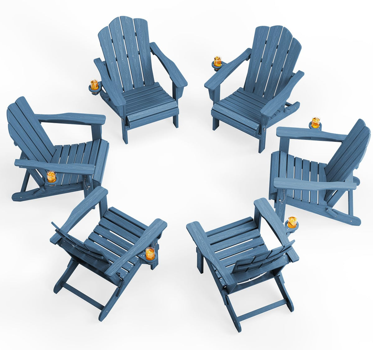 KINGYES Folding Adirondack Chair Set of 4 with Cup Holder, Navy