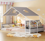 Montessori Full Size Floor Bed, Safety Guardrails, Reading Nook, Pink