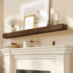 60x8x3in Rustic Fireplace Mantel Pine Wood, Weathered Brown