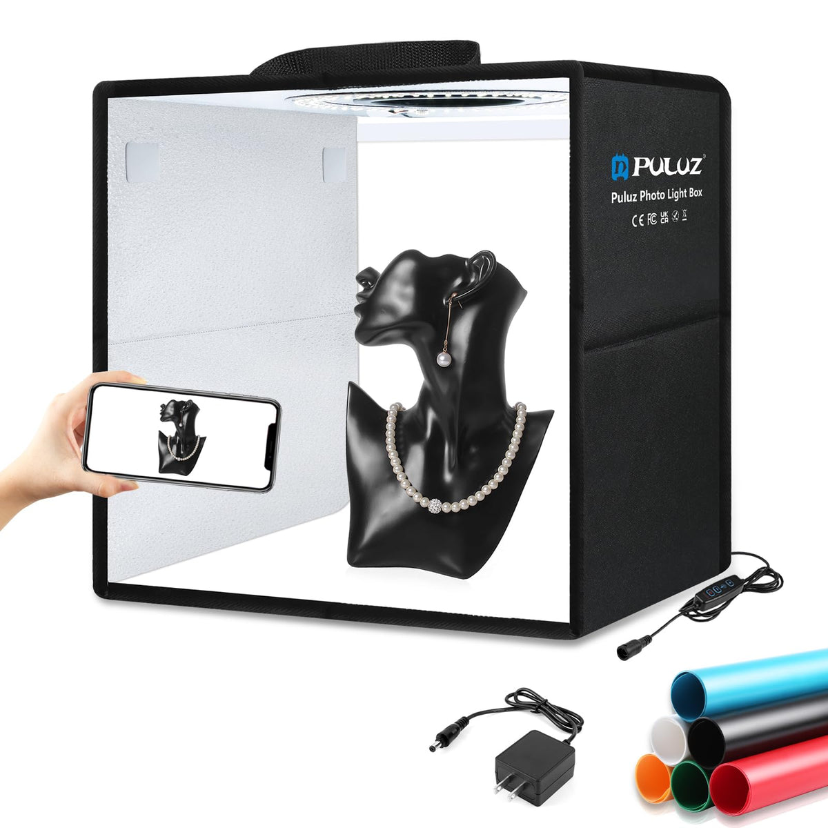 PULUZ Upgrade Light Box & Soft Box, 16"x16" Professional Shooting Tent with 480 LED Lights Photo Studio Light Box Photography with 4 Color PVC Backdrops for Jewelry and Product Photography