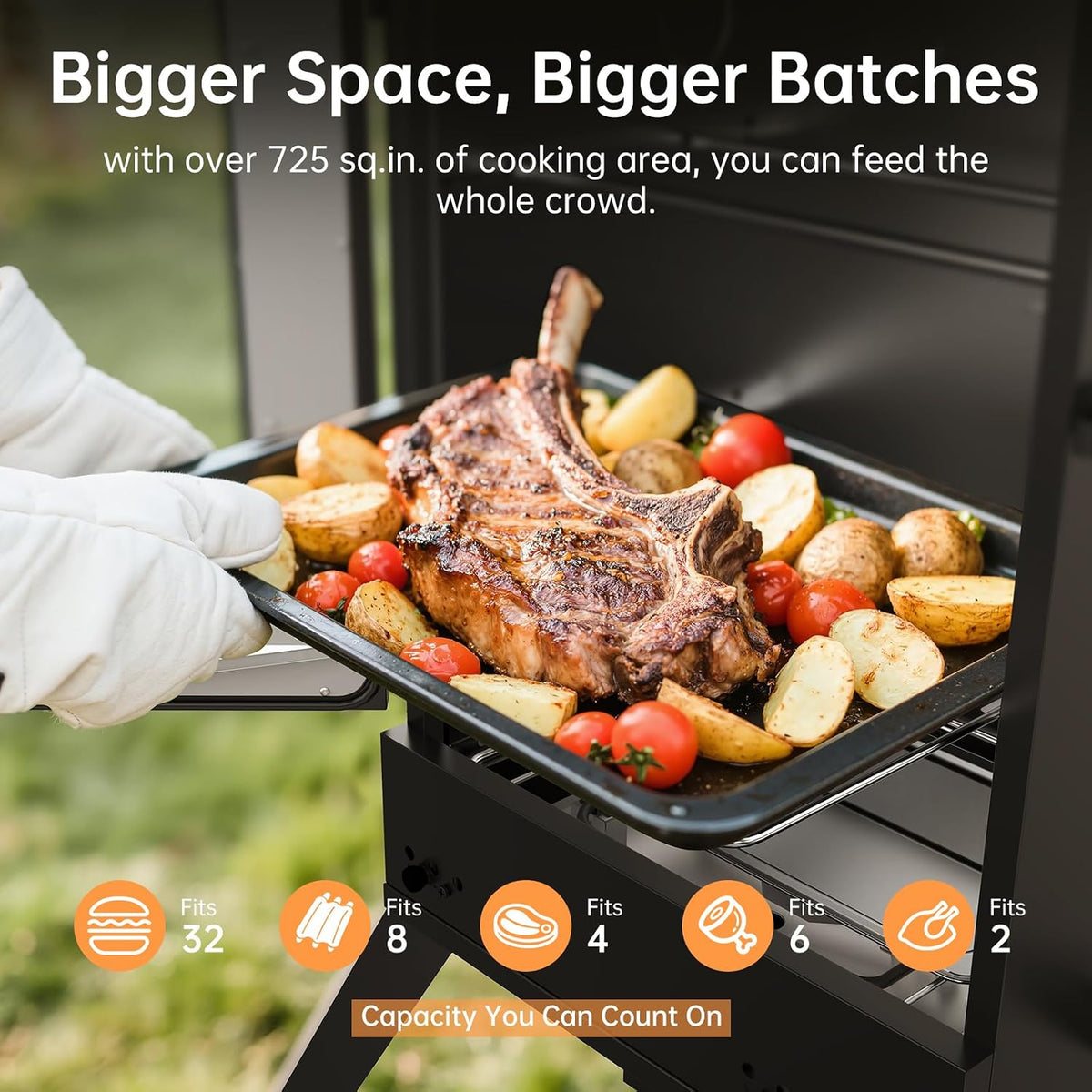 30-inch Electric Vertical BBQ Smoker with Temperature Control, 3 Cooking Grates, Water & Wood Trays, Leg Kit, 725 sq in for Outdoor Backyard, Black