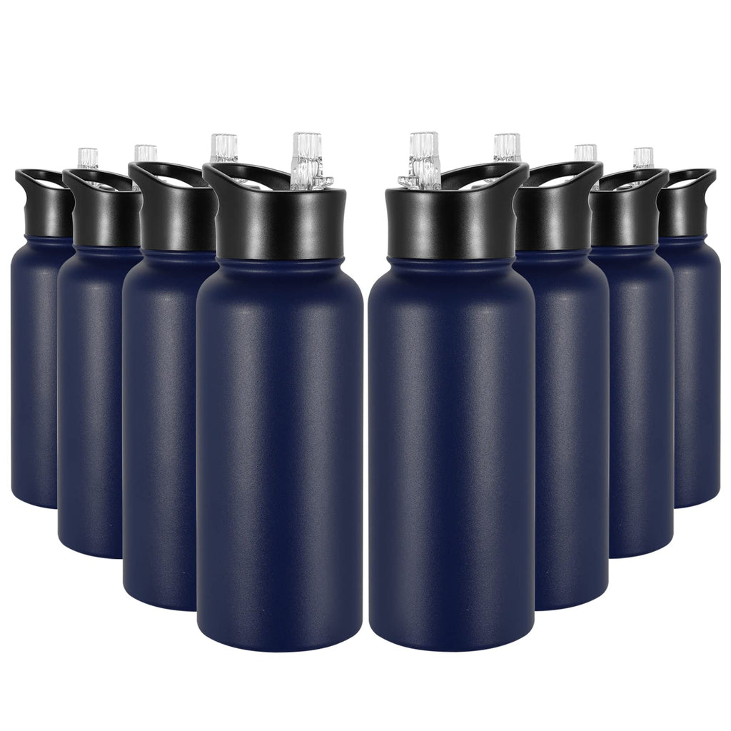 32 oz Insulated Water Bottle Bulk 8 Pack, Stainless Steel Sports Water Bottles with Straw Lid & Wide Mouth Lids, Double Walled Vacuum, Leak Proof, White