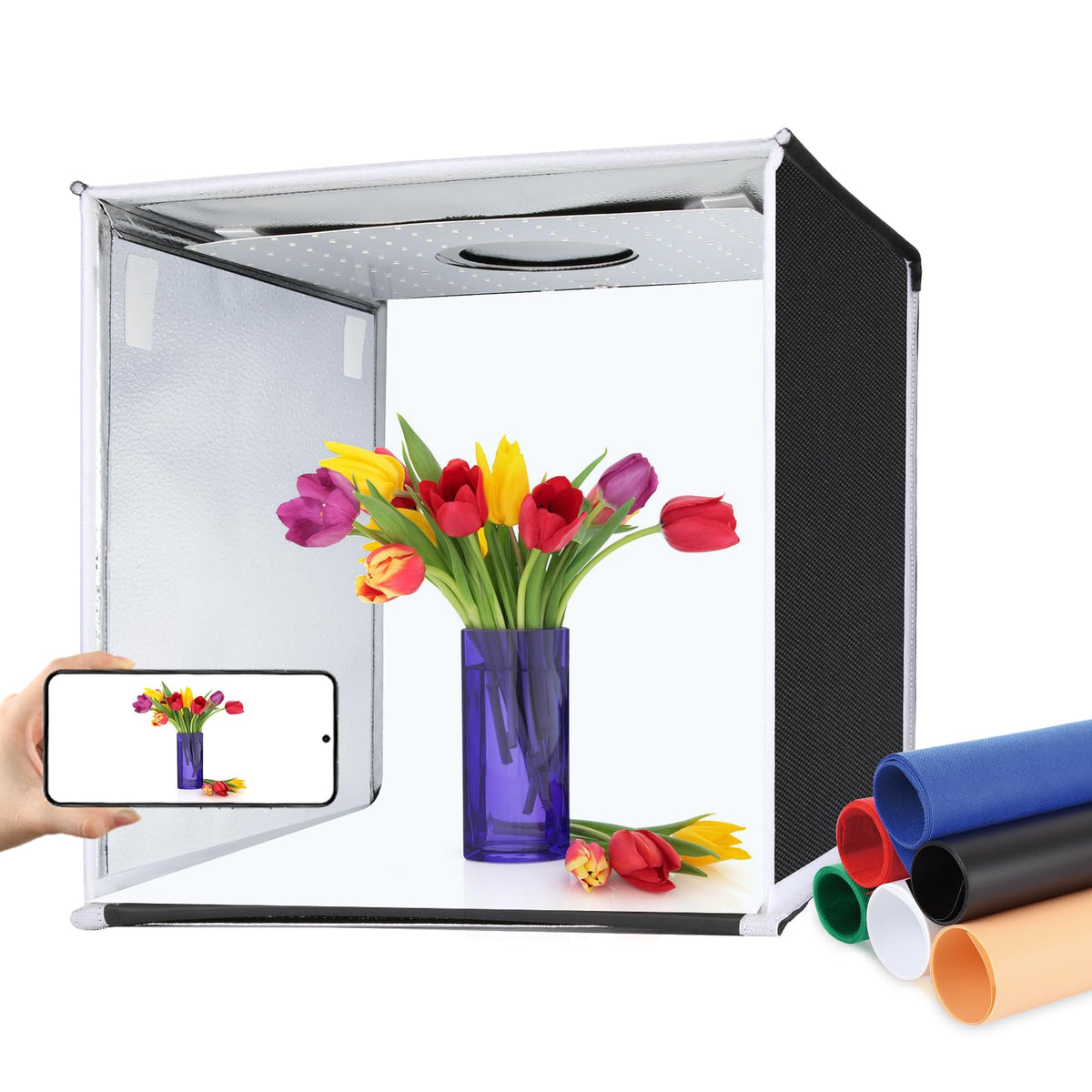 PULUZ Upgrade Light Box & Soft Box, 16"x16" Professional Shooting Tent with 480 LED Lights Photo Studio Light Box Photography with 4 Color PVC Backdrops for Jewelry and Product Photography