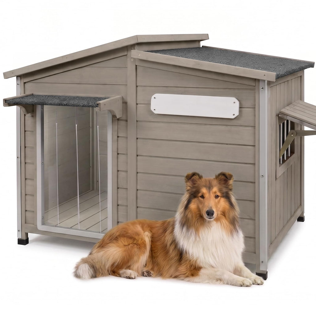 Ketive 55" Extra XL Wooden Outdoor Dog House with Iron Frame for Large Dogs