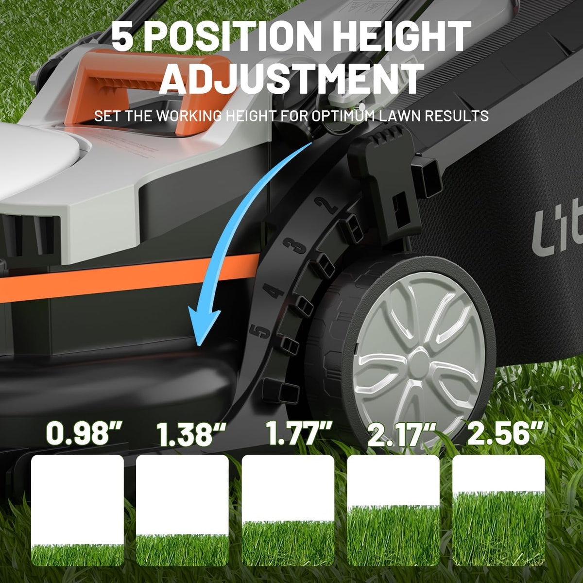 Litheli Electric Lawn Mower Cordless,Grass Cutter Machine for 1300 Sq. Ft. Lawnmower with 13 in Cutting Width, 8 Gallon Capacity, Cutting Height from 1 in to 2.5 in, Includes 1 4.0 Ah Battery