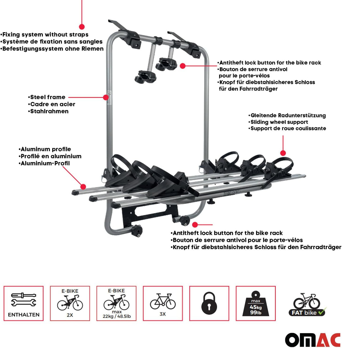 3 Bike Rack Carrier Hitch Mount for Subaru Outback 2010-2014 Black 1Pc