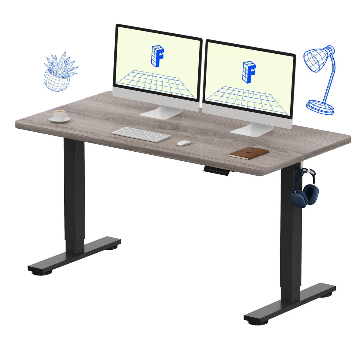 FLEXISPOT EN1 One-Piece Standing Desk, Electric Adjustable with 4 Memory Presets, 176 LBS Capacity, Stable & Quiet, Seamless Desktop for Home Office & Dual Monitors, 55"x28" White(White Frame)