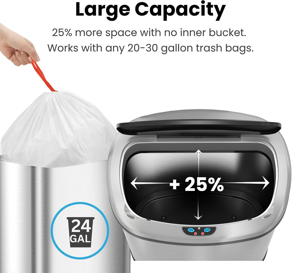 iTouchless Patented Large 24 Gallon Motion Sensor Trash Can | Odor Filter
