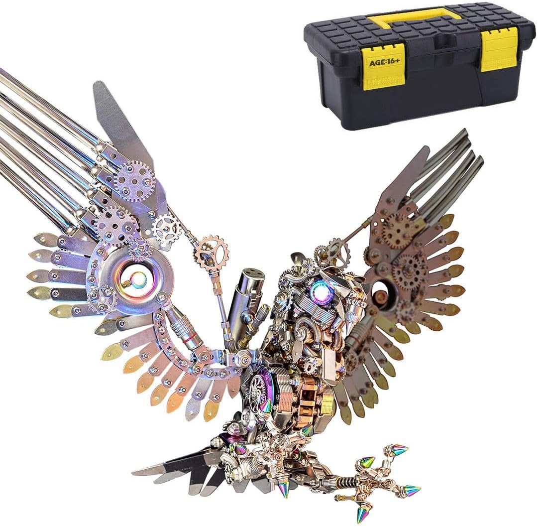 3D Metal Puzzle Raptor Model Kit, 1800PCS DIY Assemble Steampunk Mechanical Bird Model with Colorful Lights, Creative Handcrafted Metal Art Craft Desktop Display & Decoration for Adults