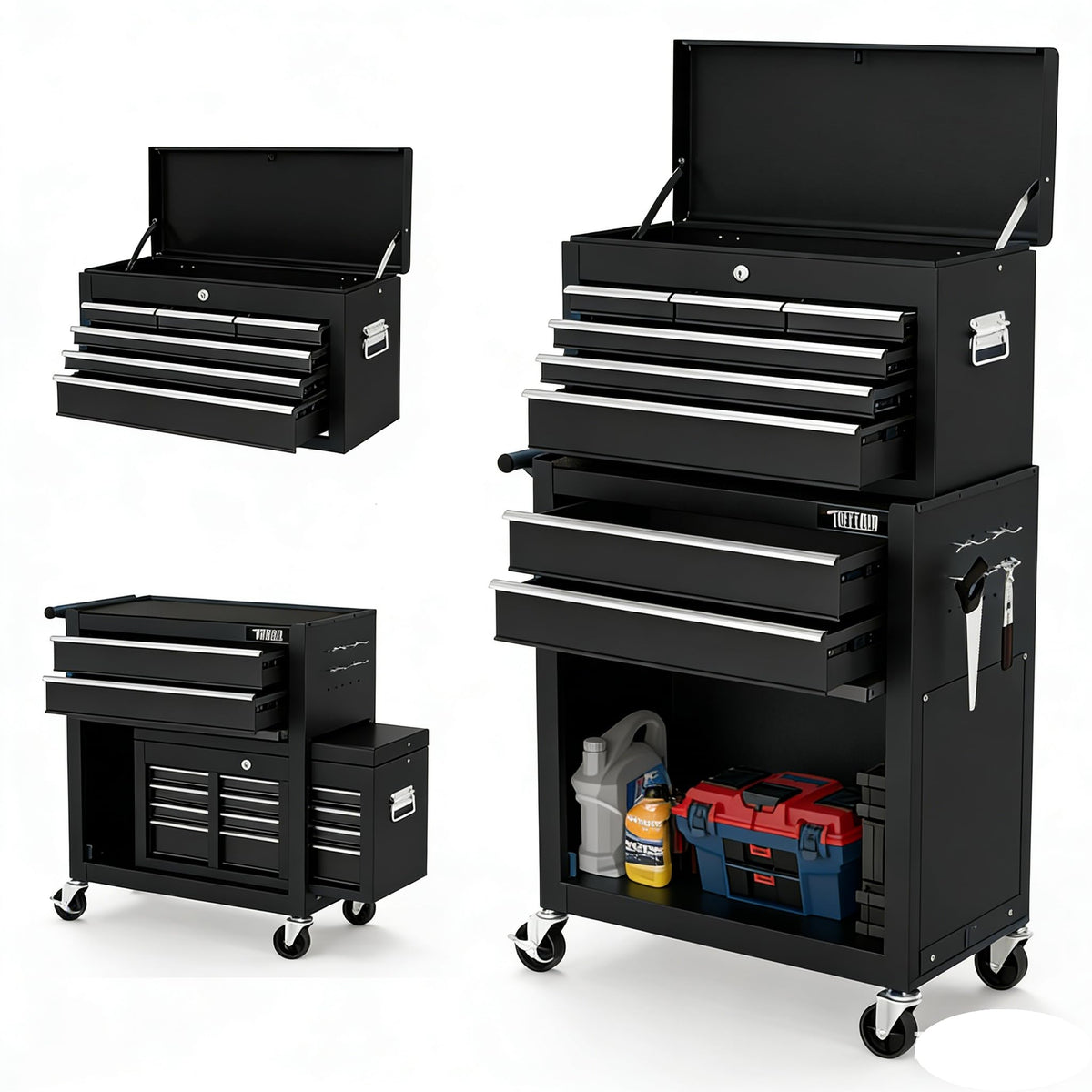 TUFFIOM 5-Drawer Rolling Tool Chest, Tool Storage Cabinet w/Drawers, Lockable Wheels, Detachable Top & Adjustable Shelf, Mechanic Tool Organizer Box for Garage, Workshop, Warehouse & Repair Shop