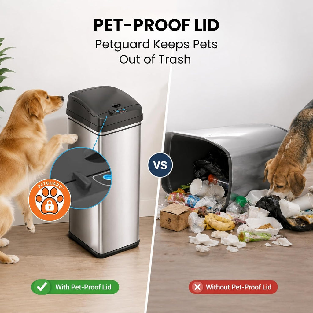 iTouchless 50L / 13 Gal. Dog-Proof Sensor Kitchen Trash Can | Odor Filter