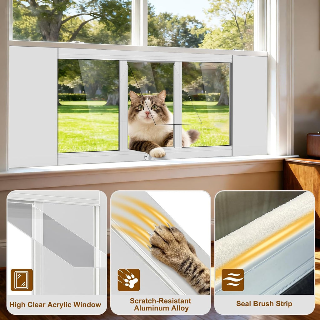 DoCred Cat Door for Window, Full-Size Window Pet Doors Fits 23"-34"