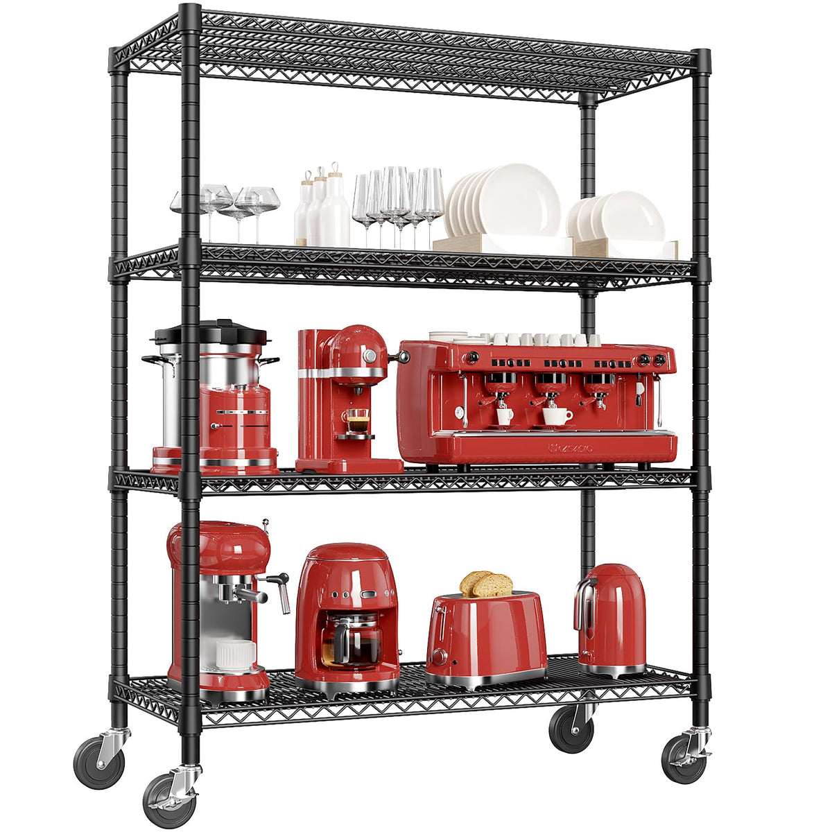 IZEUK 5-Tier Adjustable Heavy Duty Steel Wire Shelving Unit with Wheels, Storage Rack Organizer for Garage, Kitchen, Office, Laundry, Basement (Black, 17.7" D x 47.2" W x 76.7" H, 1750 lbs Capacity)