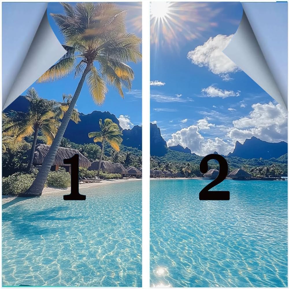Tropical Palm Tree Privacy Window Film 35.4Wx63L inch x 2pcs