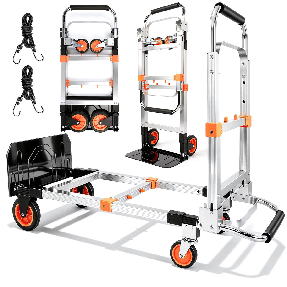 Folding Hand Truck Dolly Cart with Wheels, 500lb Load,Silver Orange