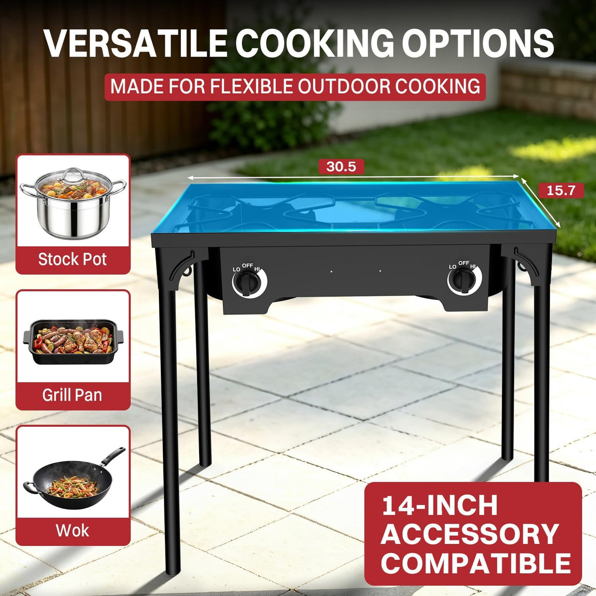 2 Burner Propane Camp Stove | 150,000 BTU | High Pressure Gas Burners