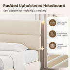 GRUSIGN King Size Platform Bed Frame with Velvet Headboard, Adjustable Height Wooden Slats Support, Upholstered Mattress Foundation, Fits Mattress or Mattress with Box Spring, Easy Assembly, Beige