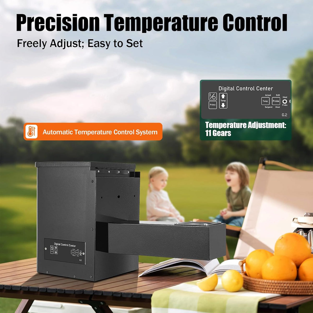 Pellet Smoker Hopper, 180℉- 500℉ 250W 120V 11 Gears Ajustable Temp Electric Wood Pellet BBQ Grill Hopper Kit 3 Modes with Digital Temperature Controller (Button Control 24.8 x 11.02 x 15.15in)