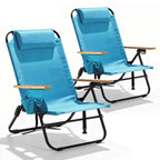 2 Pack Premium 5-Position Reclining Camping Chair - Portable Folding Lightweight Outdoor Chair with Wooden Armrests, Headrest & Pockets, 350lbs Heavy Duty for Beach, Patio, Backyard, Black